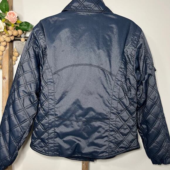 Nils Quilted Metallic Denim Ski‎ Jacket Blue Full Zip Size 12 - Picture 8 of 13